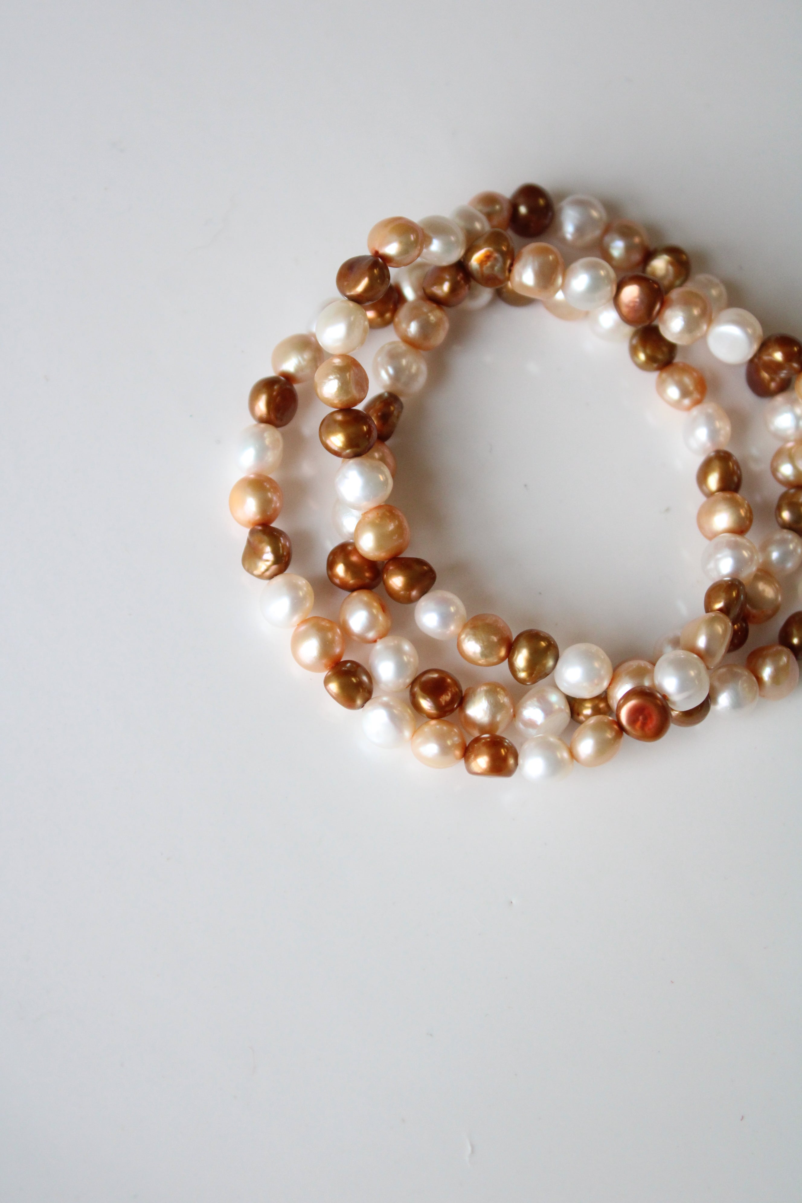 Baroque Brown Tan & Ivory Genuine Pearl Bracelet Stack