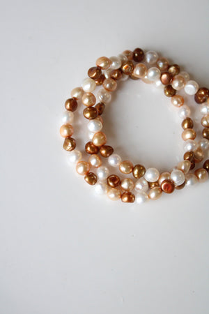 Baroque Brown Tan & Ivory Genuine Pearl Bracelet Stack