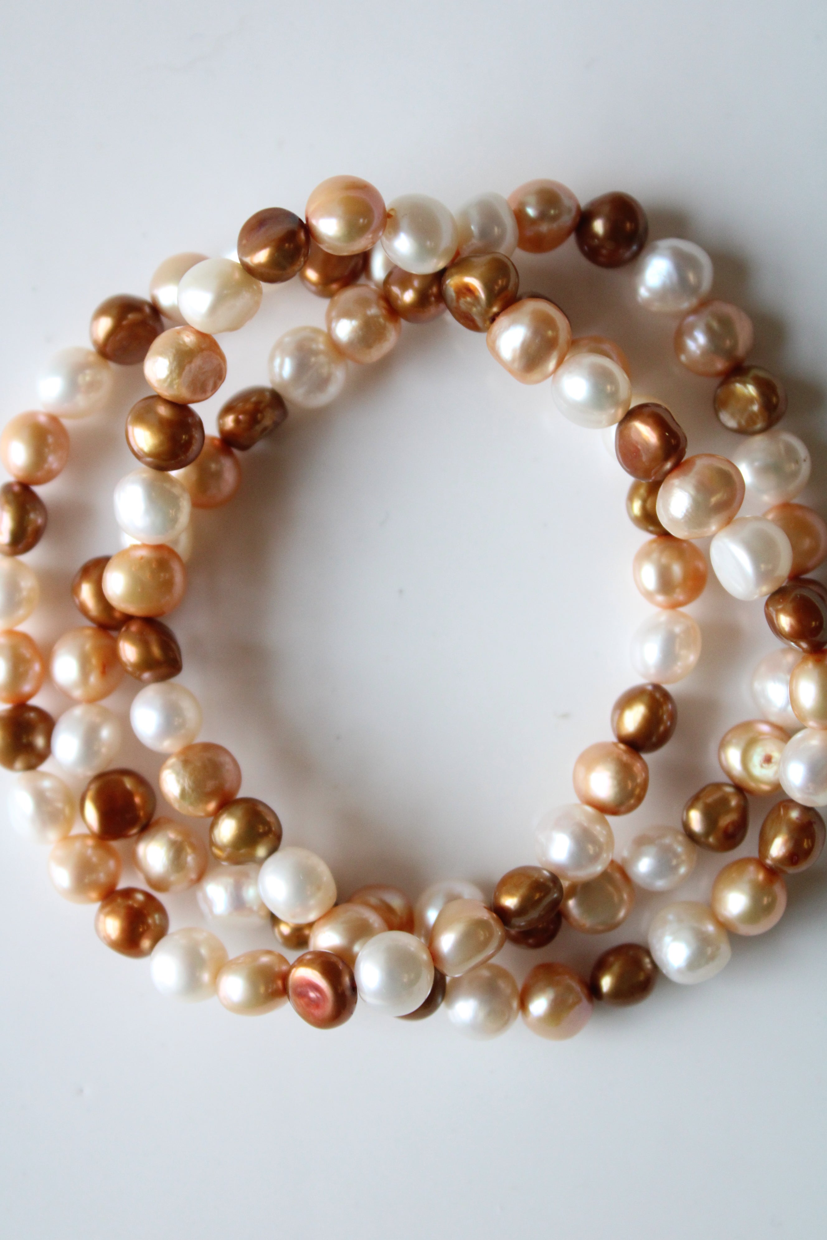 Baroque Brown Tan & Ivory Genuine Pearl Bracelet Stack