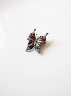 Trifari Sterling Silver Rhinestone Butterfly Pin