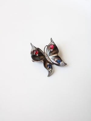 Trifari Sterling Silver Rhinestone Butterfly Pin