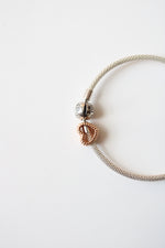Pandora Sterling Silver Rose Gold Heart Charm Bracelet