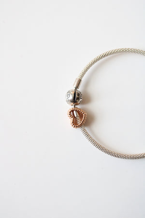 Pandora Sterling Silver Rose Gold Heart Charm Bracelet