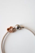 Pandora Sterling Silver Rose Gold Heart Charm Bracelet