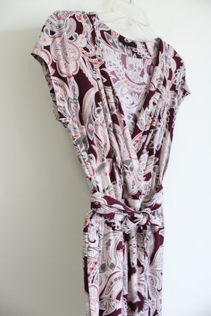 Banana Republic Pink & Maroon Paisley Tie Dress w/ Pockets | S