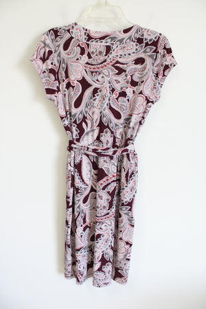 Banana Republic Pink & Maroon Paisley Tie Dress w/ Pockets | S