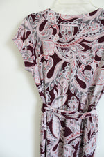 Banana Republic Pink & Maroon Paisley Tie Dress w/ Pockets | S