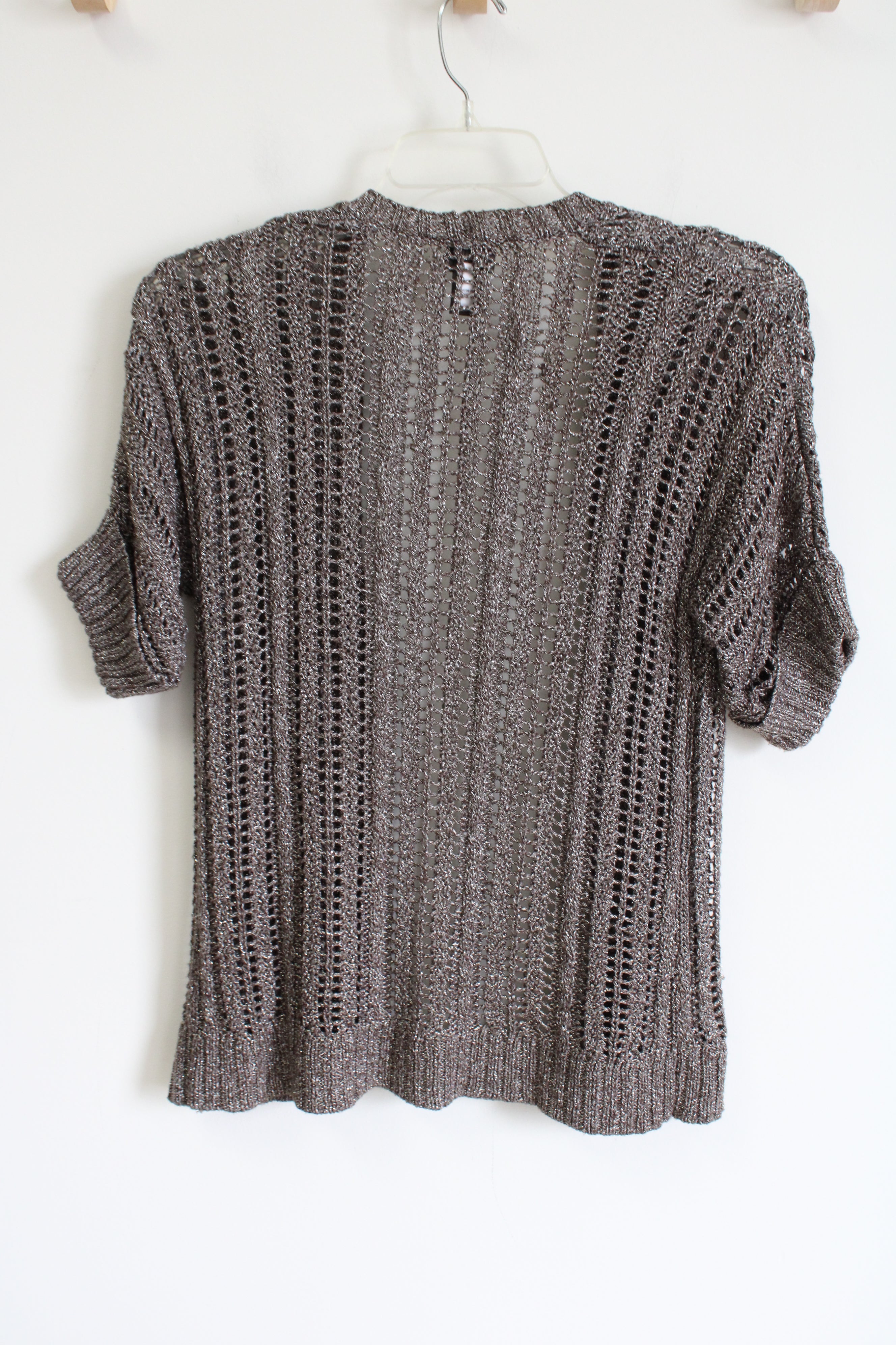 Additions By Chico's Gray silver Shimmer Knit Cardigan | 0 (S/4)