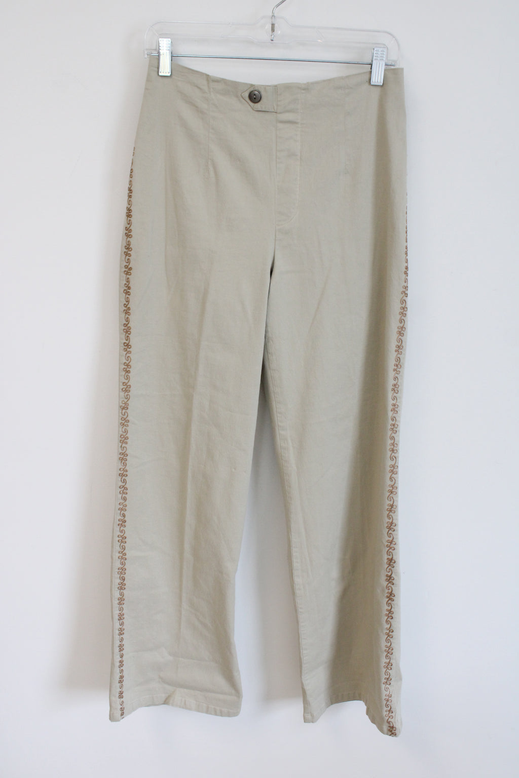 Indigo Moon Embroidered Khaki Wide Leg Pant | S