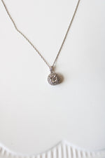 Sterling Silver Round Flower Rhinestone Pendant Necklace