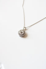 Sterling Silver Round Flower Rhinestone Pendant Necklace