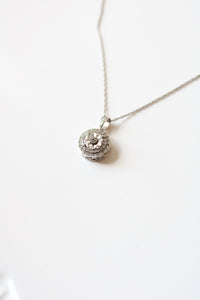 Sterling Silver Round Flower Rhinestone Pendant Necklace