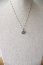 Sterling Silver Round Flower Rhinestone Pendant Necklace
