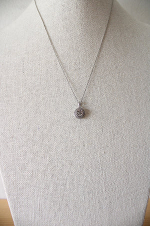 Sterling Silver Round Flower Rhinestone Pendant Necklace