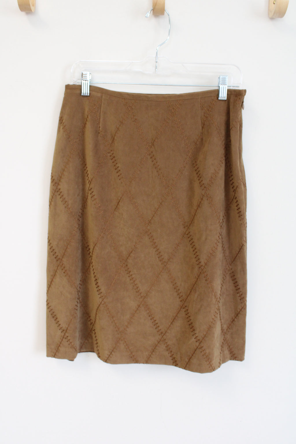 Norton McNaughton Brown Sueded Embroidered Skirt | 10 Petite