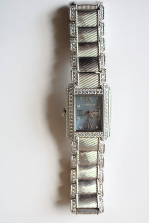 Judith Ripka Stainless Steel Rhinestone Edged Analog Watch