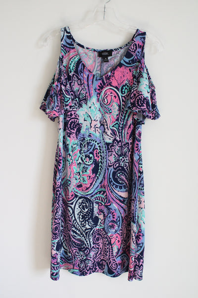 MSK Purple Paisley Cold Shoulder Dress M Jubilee Thrift