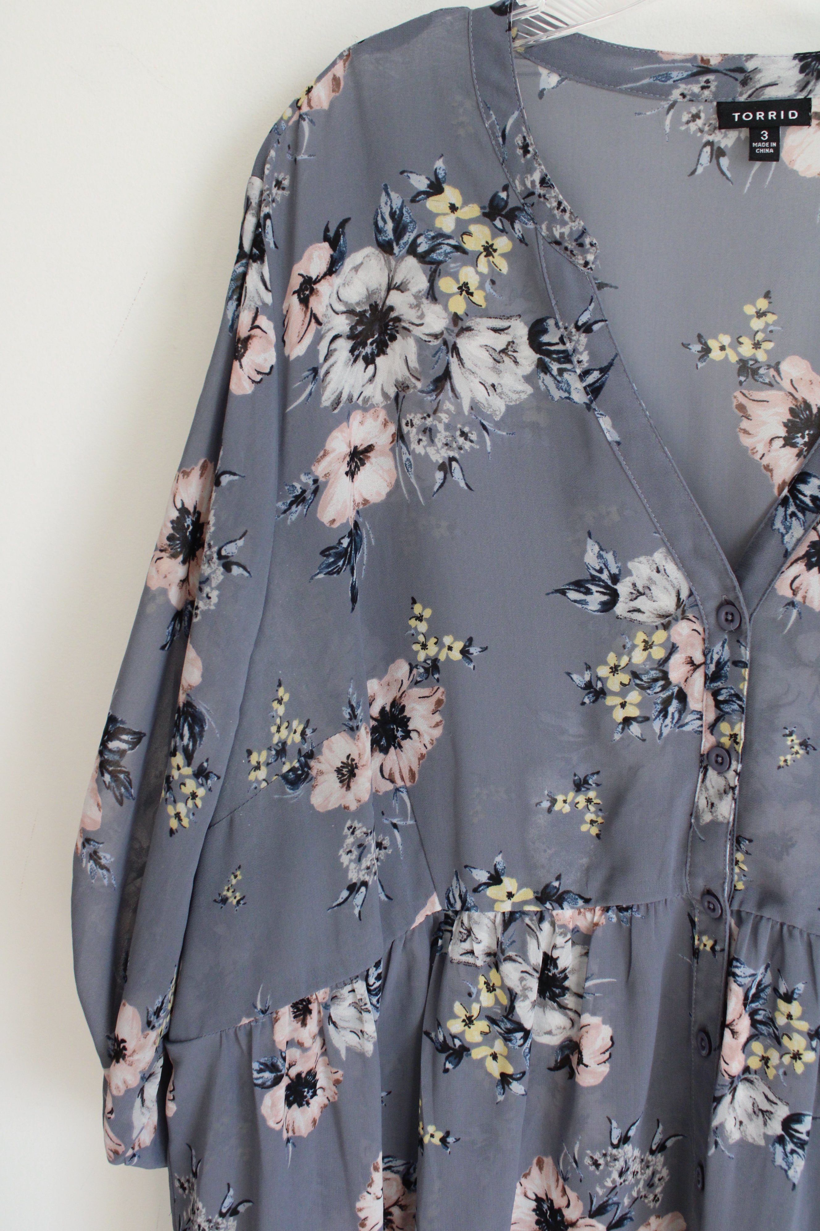 Torrid Blue Floral Chiffon High Low Sheer Blouse| 3 (3X)