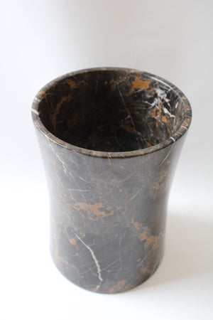 Large Black Brown Marble Granite Wastebasket