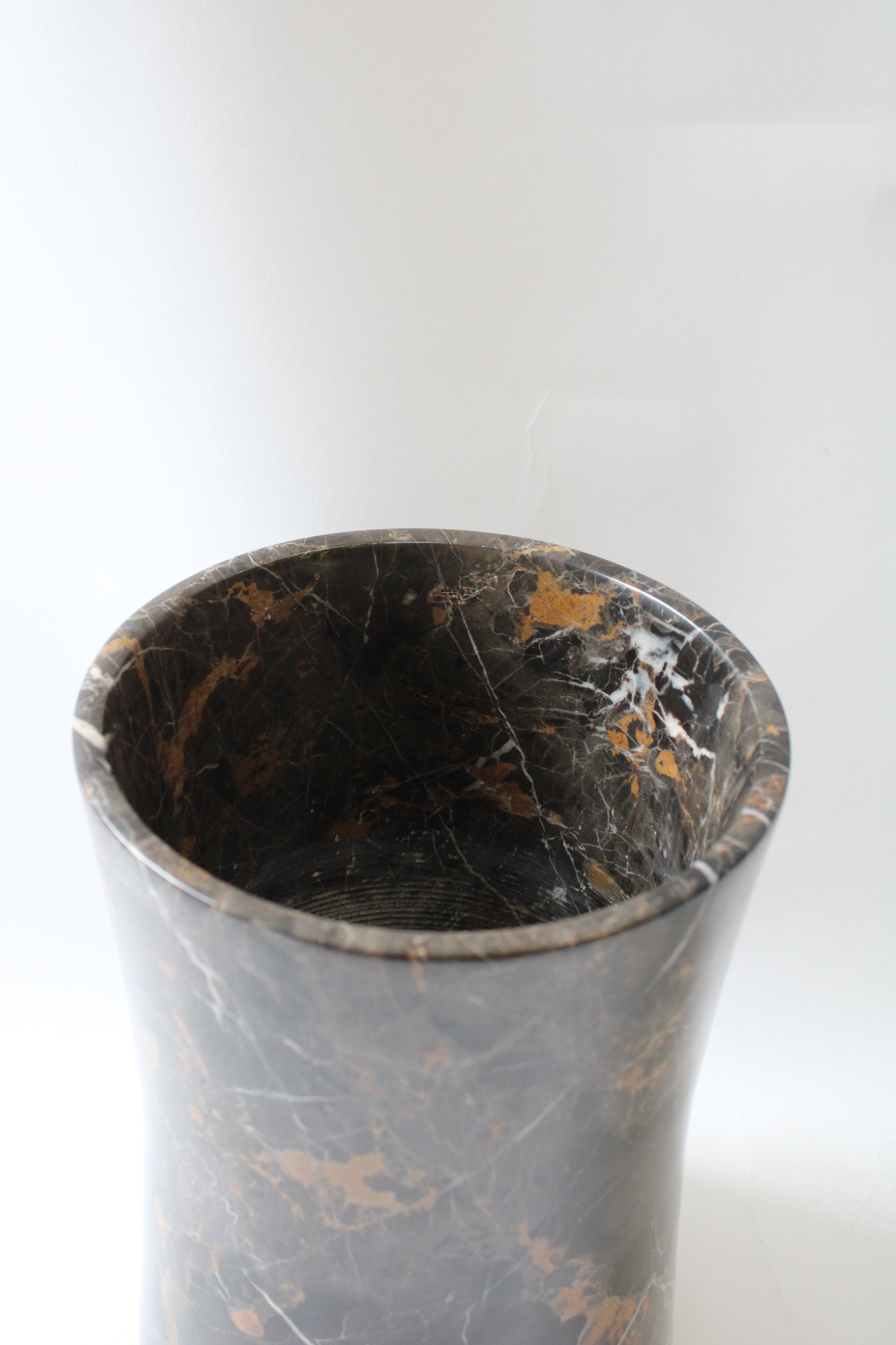 Large Black Brown Marble Granite Wastebasket