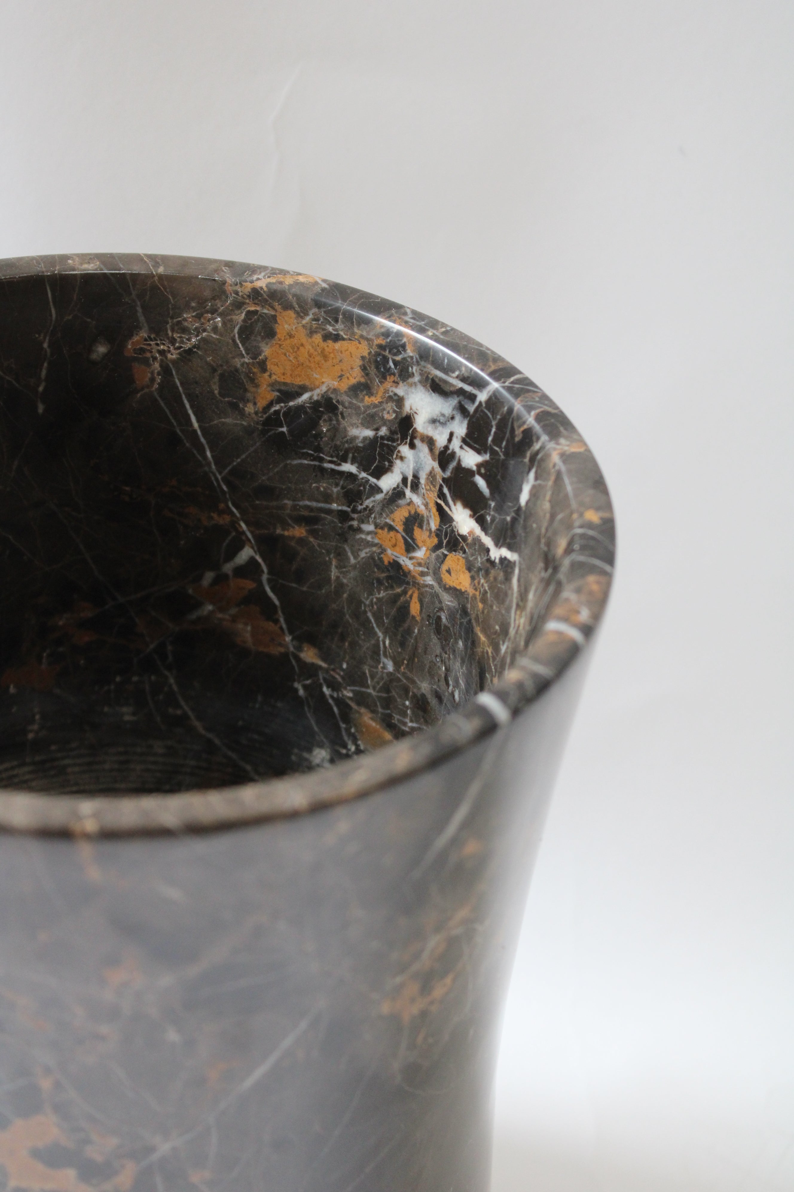 Large Black Brown Marble Granite Wastebasket