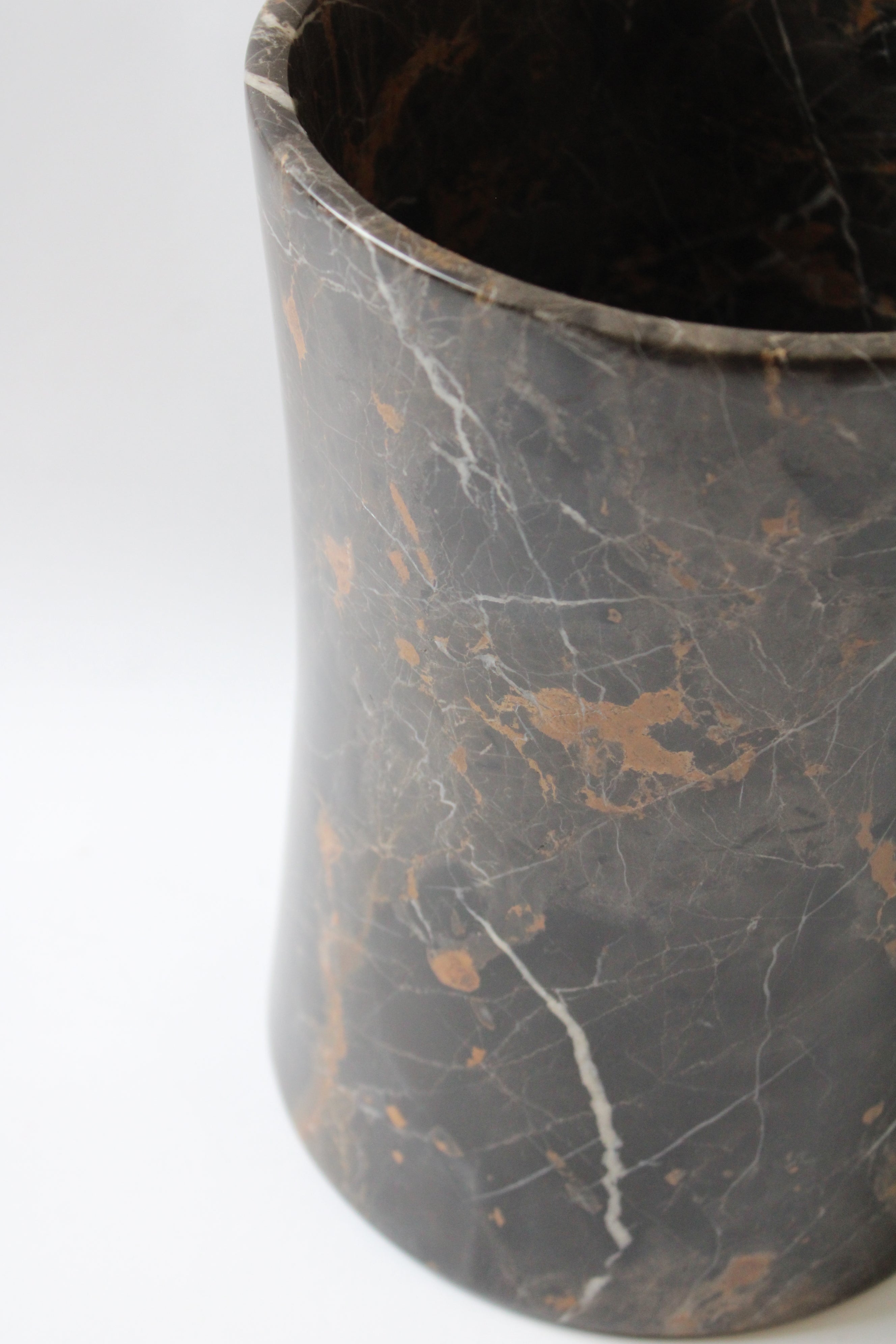 Large Black Brown Marble Granite Wastebasket