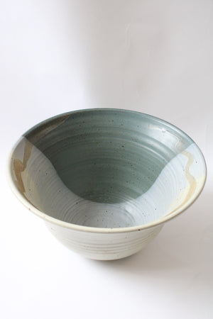 Blue & Tan Variegated Clay Pottery Large Bowl | 11"