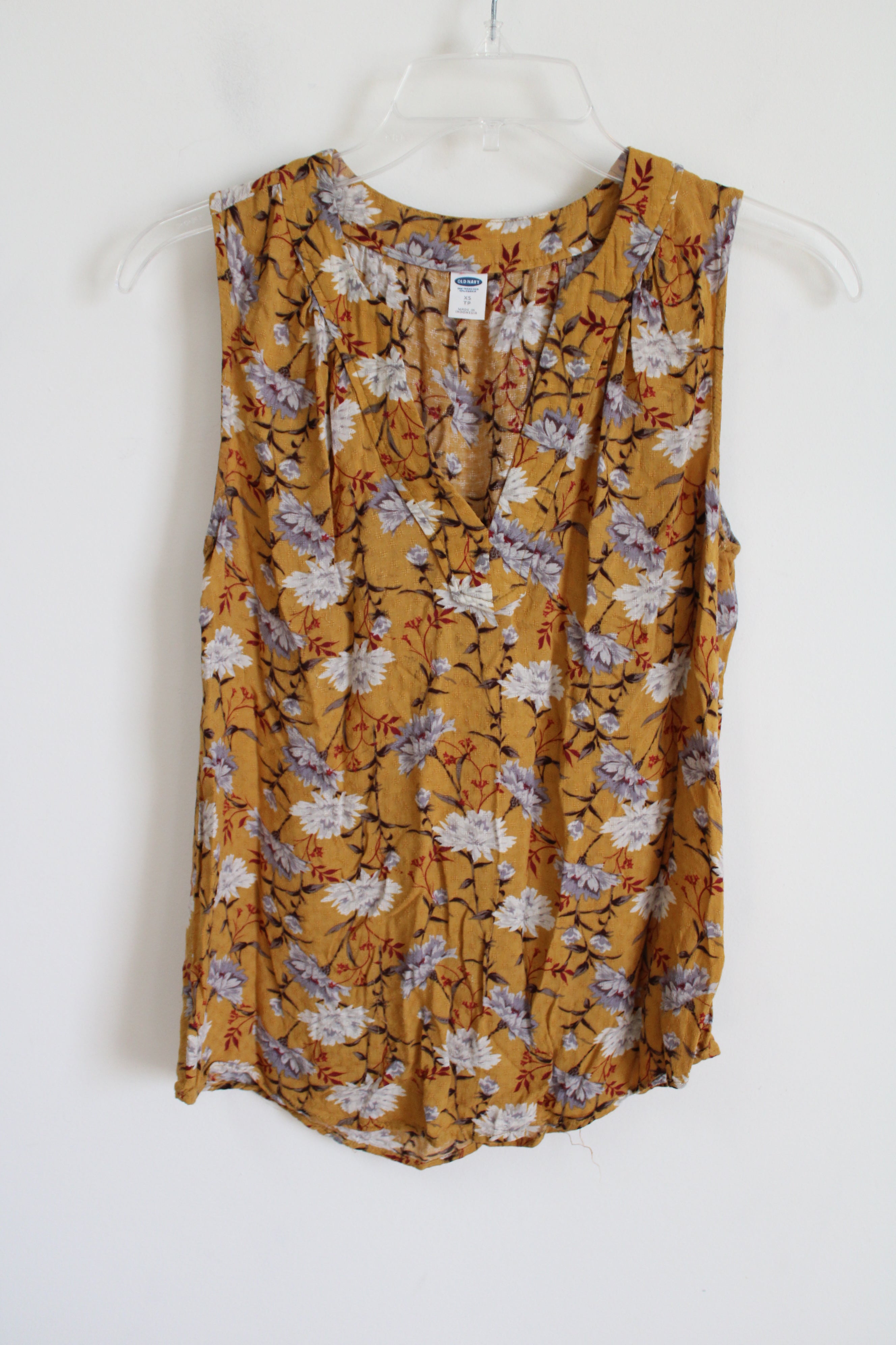 Old Navy Mustard Yellow Floral Tank XS Jubilee Thrift