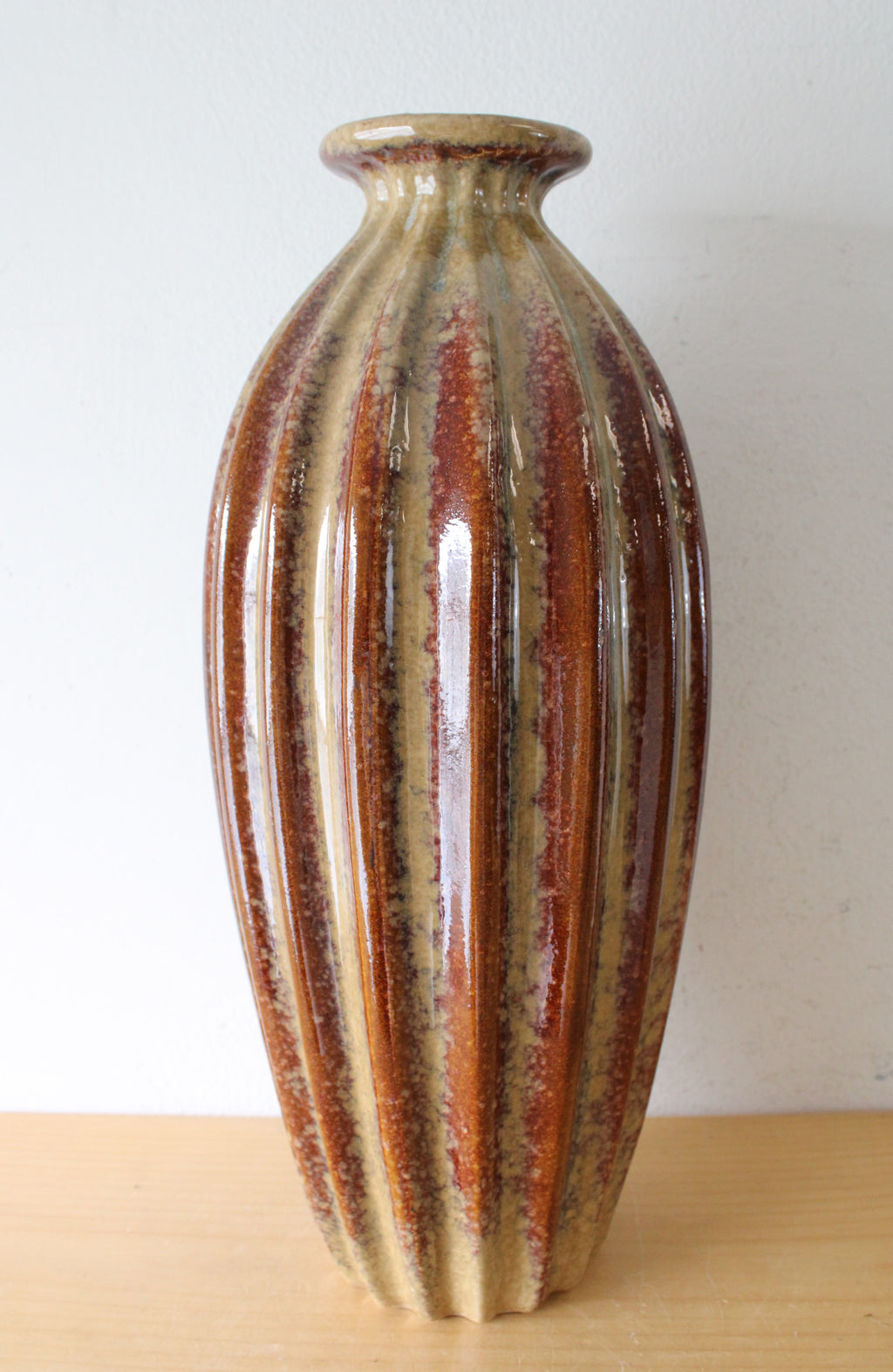 Brown Ribbed Tall Ceramic Vase | 15"