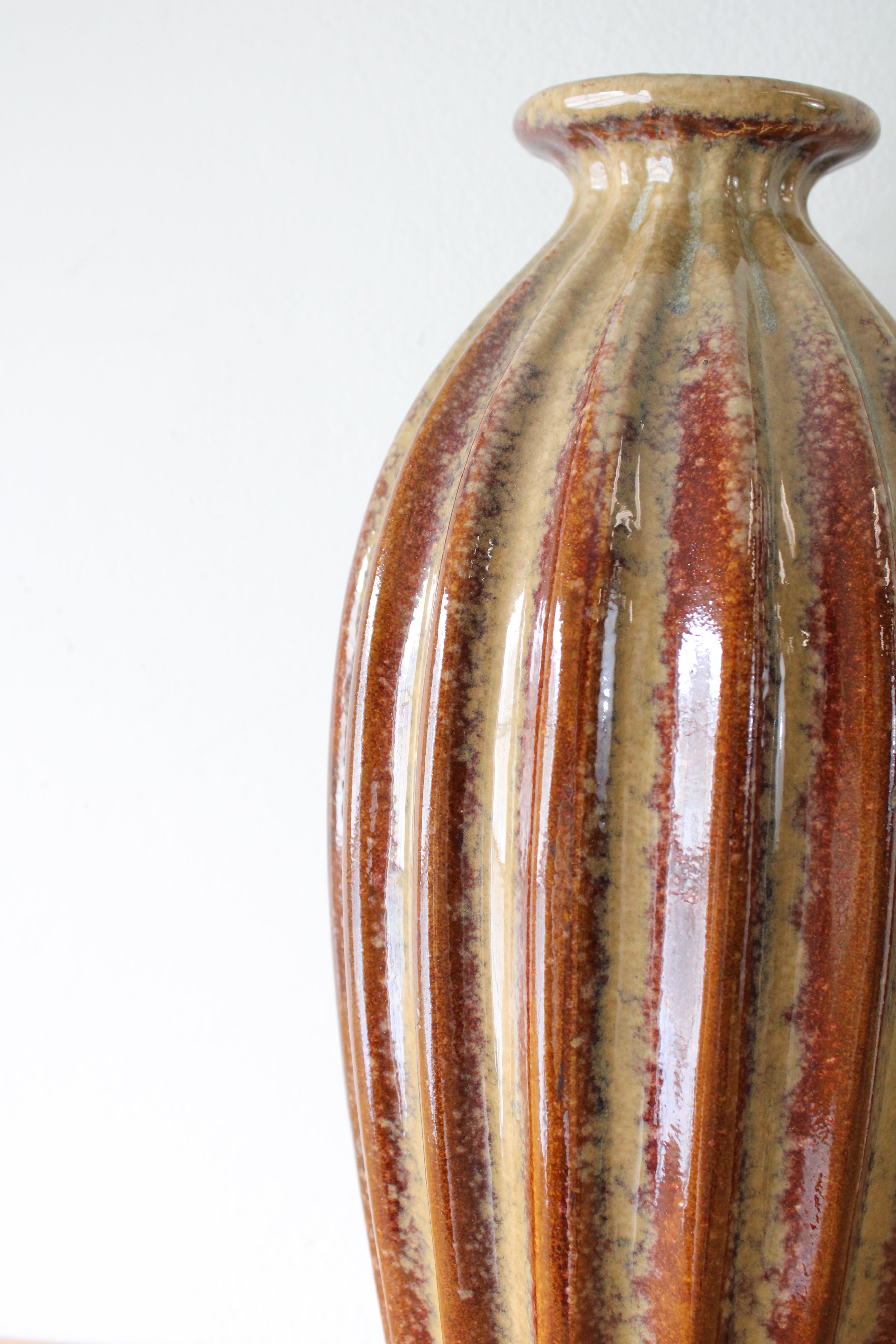 Brown Ribbed Tall Ceramic Vase | 15"