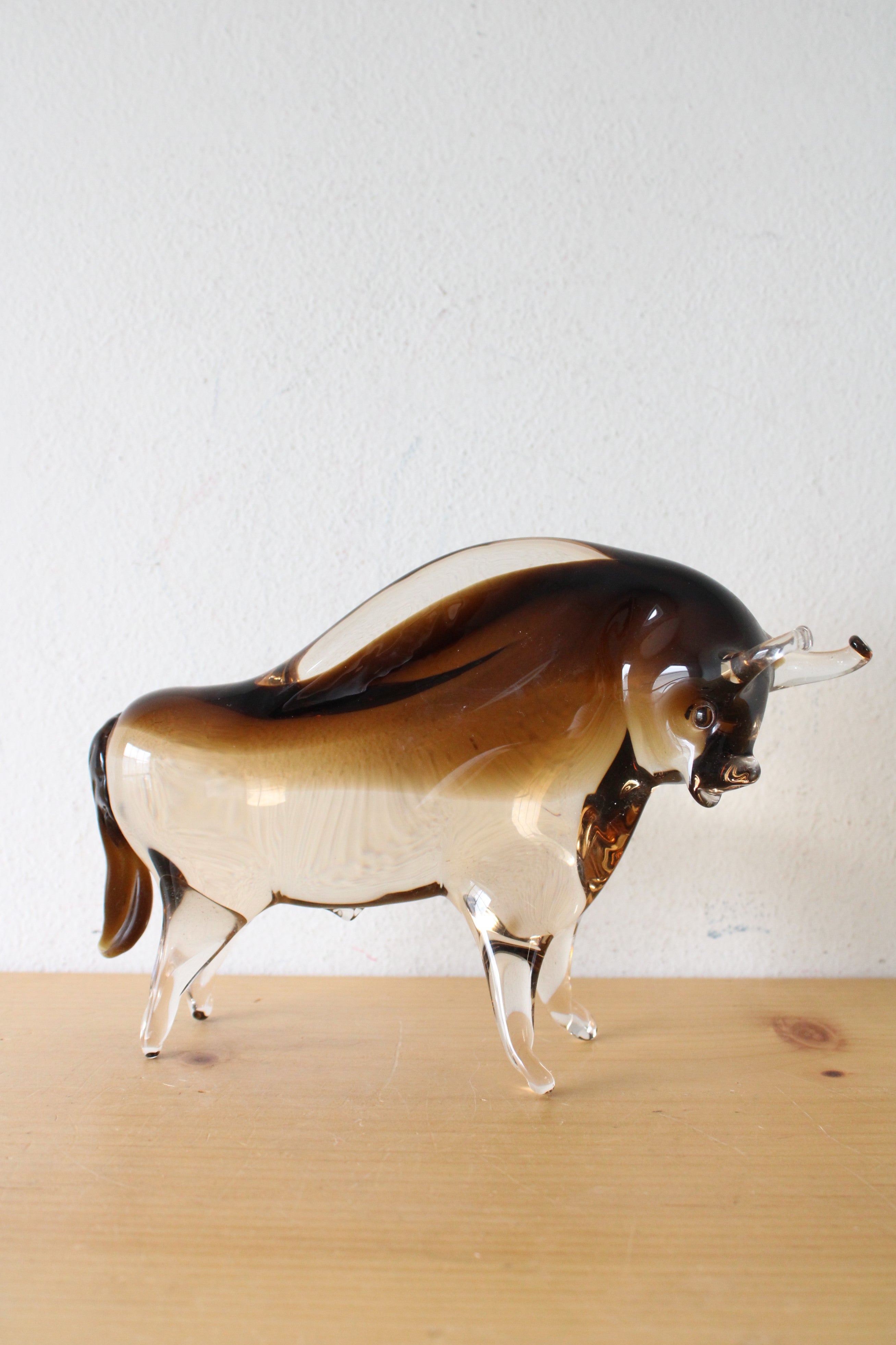 Murano Glass Brown Ombre Bull Sculpture