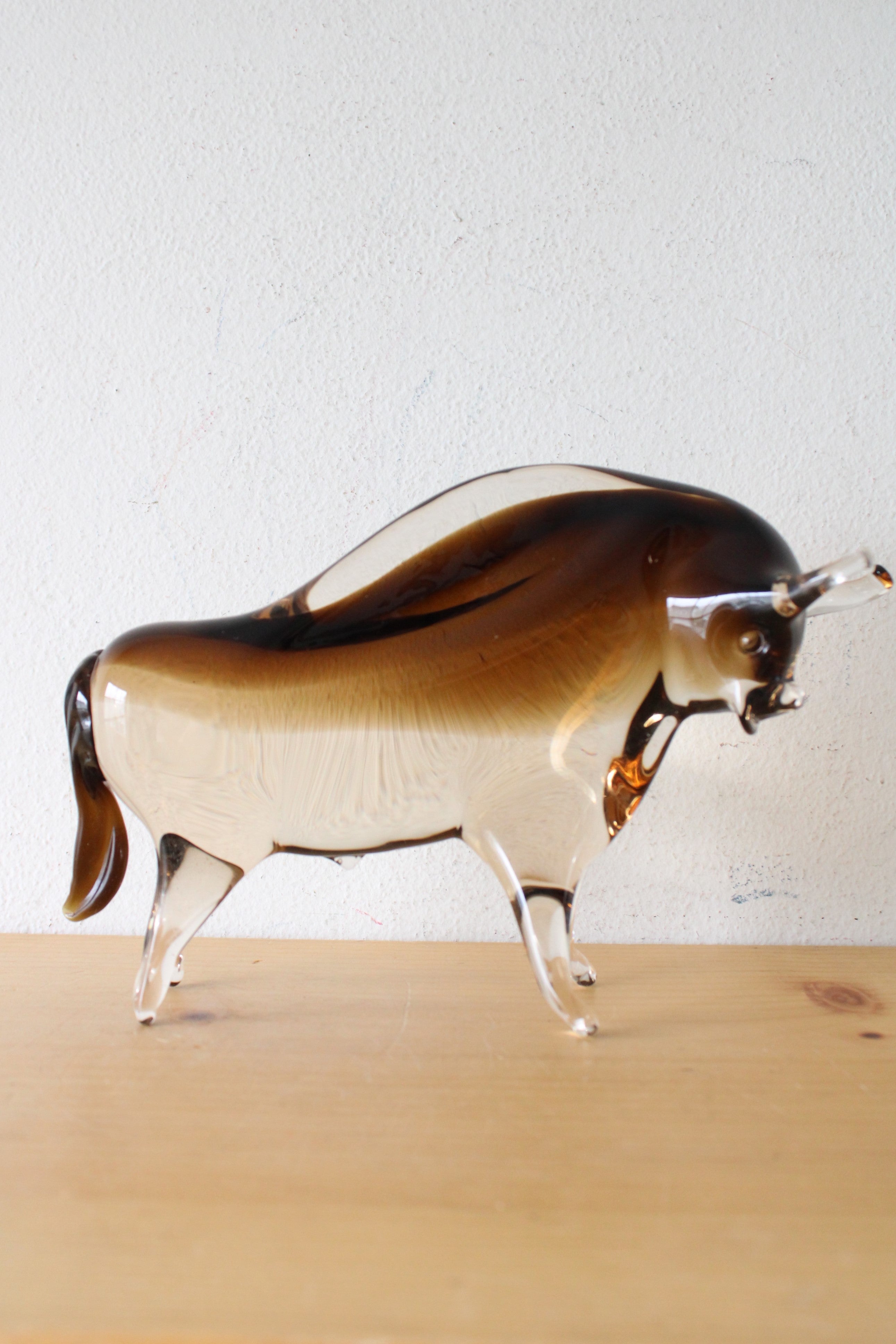 Murano Glass Brown Ombre Bull Sculpture