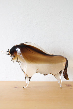 Murano Glass Brown Ombre Bull Sculpture