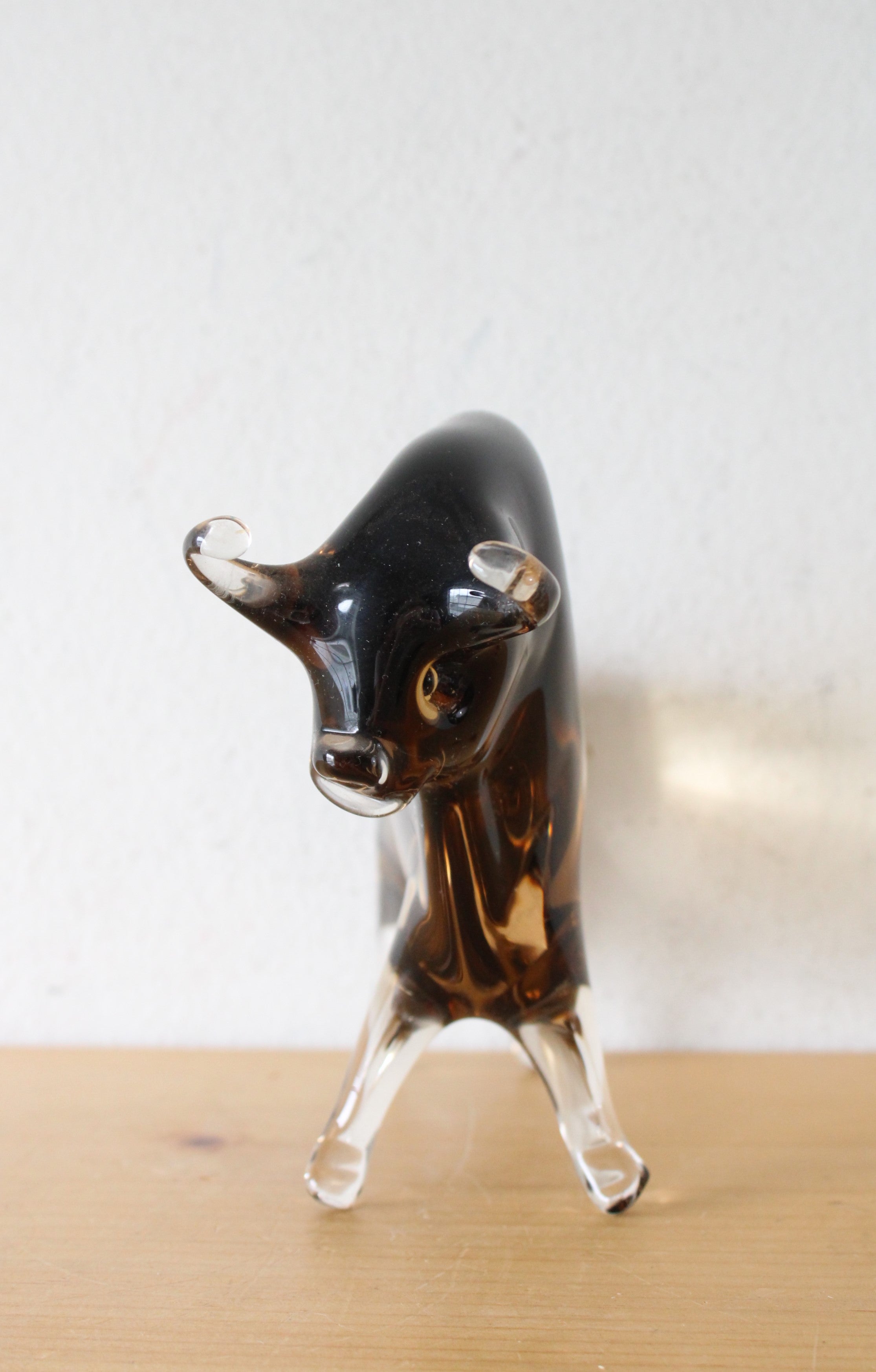 Murano Glass Brown Ombre Bull Sculpture