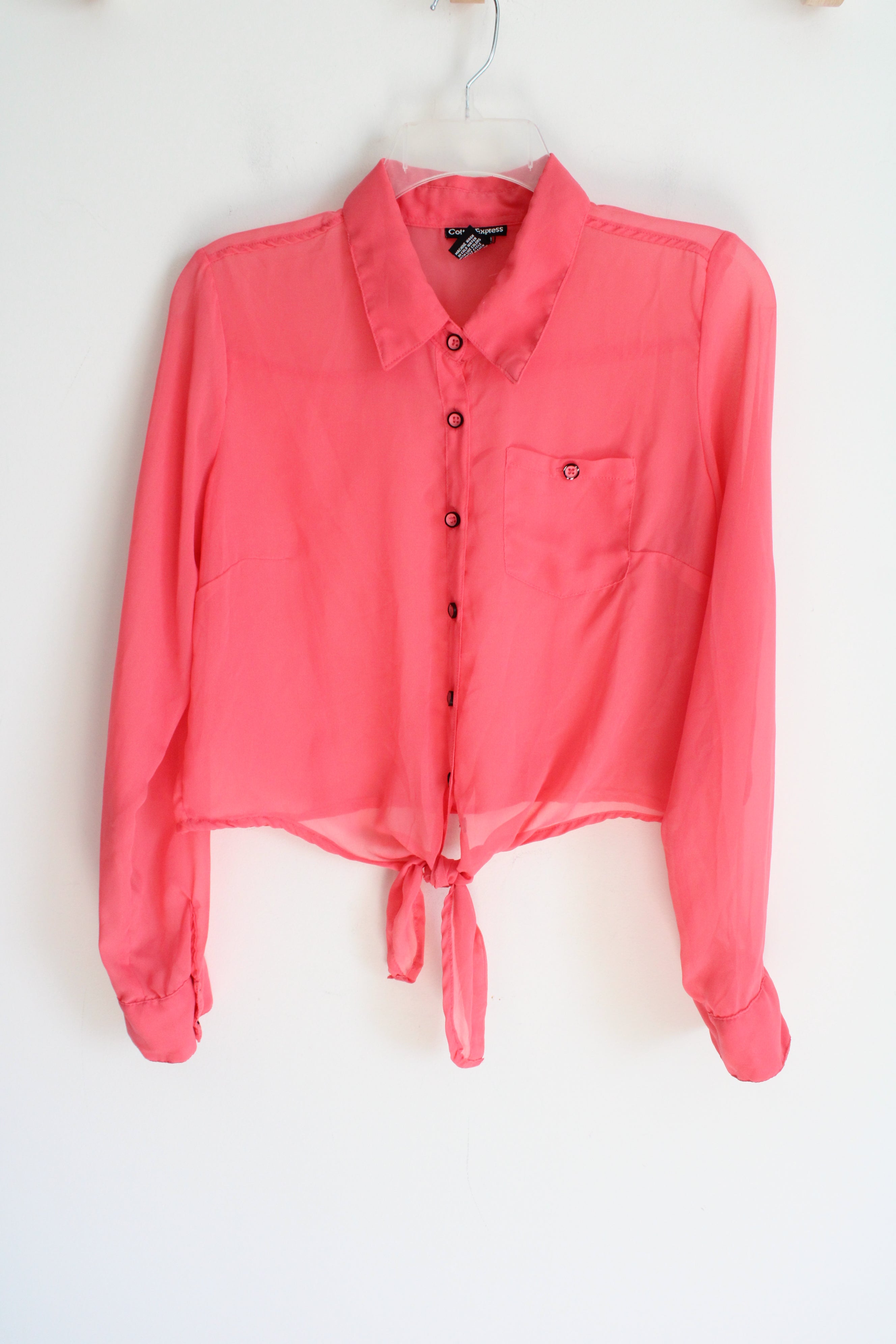 Cotton Express Coral Pink Sheer Chiffon Blouse | L