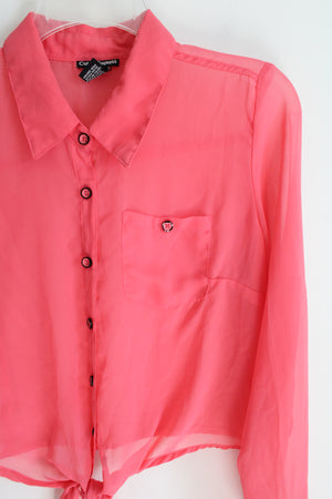 Cotton Express Coral Pink Sheer Chiffon Blouse | L