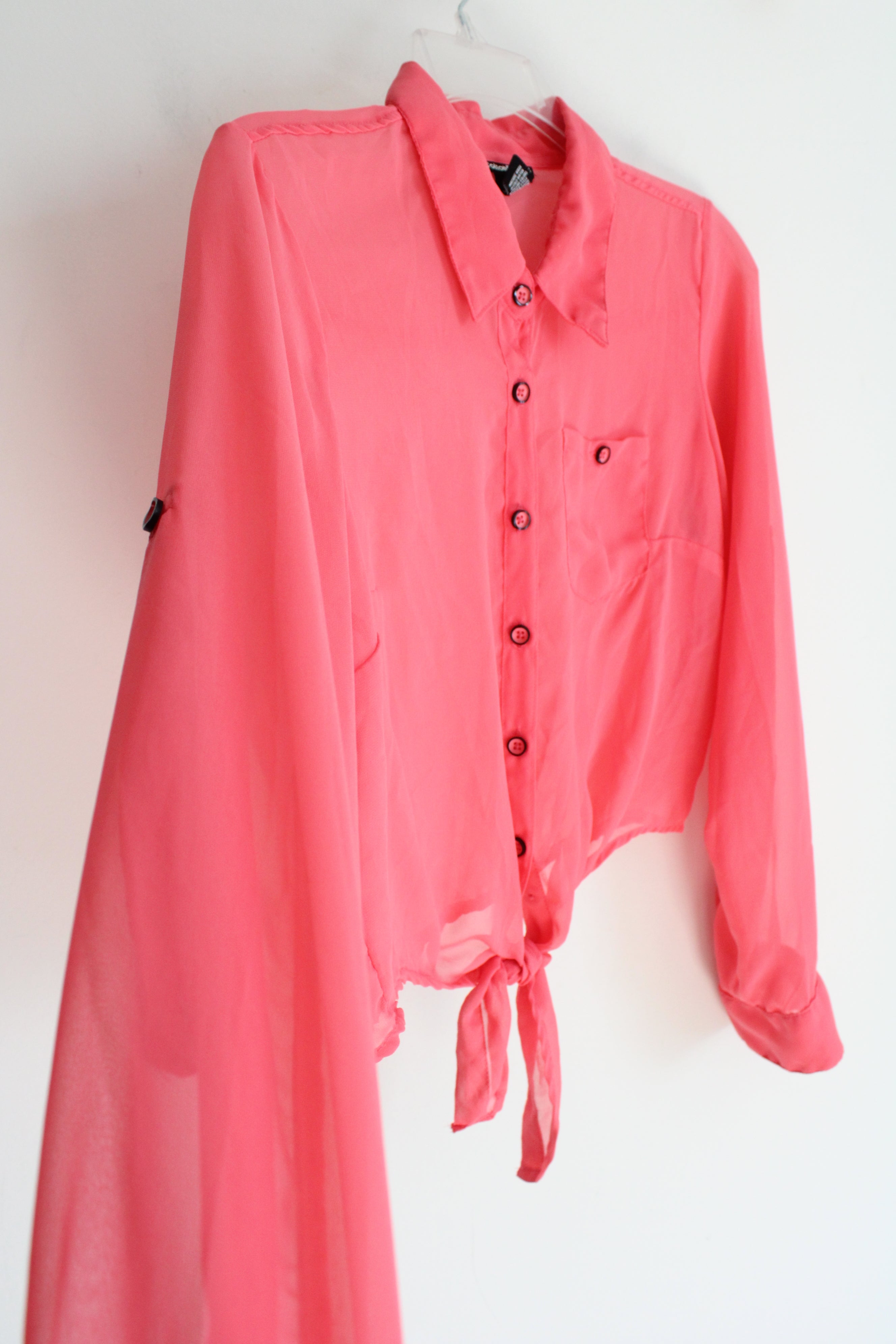 Cotton Express Coral Pink Sheer Chiffon Blouse | L