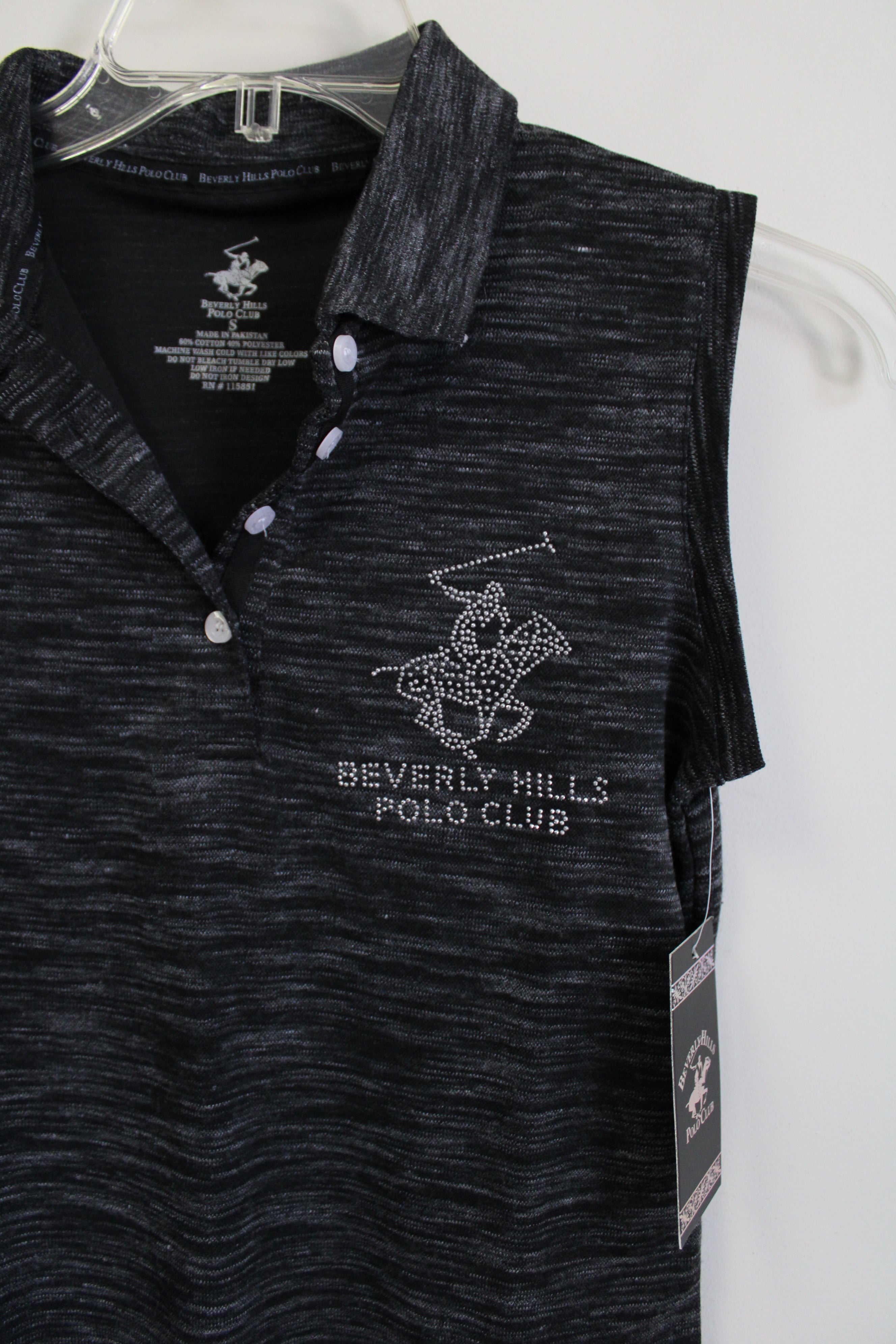 NEW Beverly Hills Polo Club Gray Knit Studded Logo Top | S