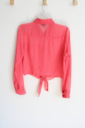 Cotton Express Coral Pink Sheer Chiffon Blouse | L