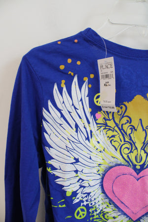 NEW The Children's Place Heart Design Blue Long Sleeved Shirt | Youth XL (14)