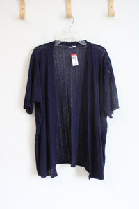 NEW Basic Editions Navy Crocheted Knit Cardigan | 2X