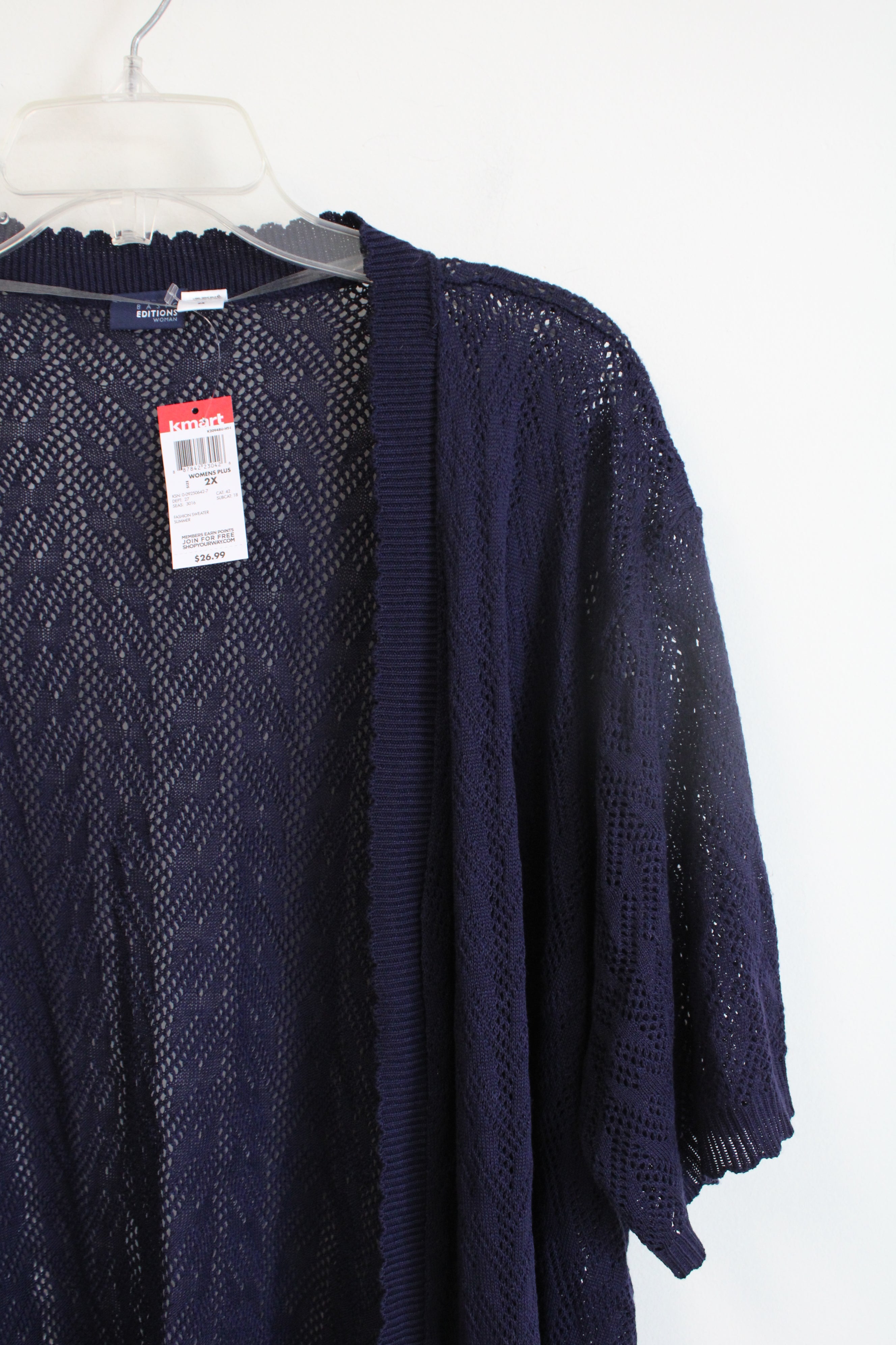 NEW Basic Editions Navy Crocheted Knit Cardigan | 2X