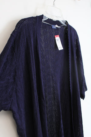 NEW Basic Editions Navy Crocheted Knit Cardigan | 2X