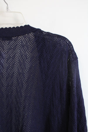 NEW Basic Editions Navy Crocheted Knit Cardigan | 2X