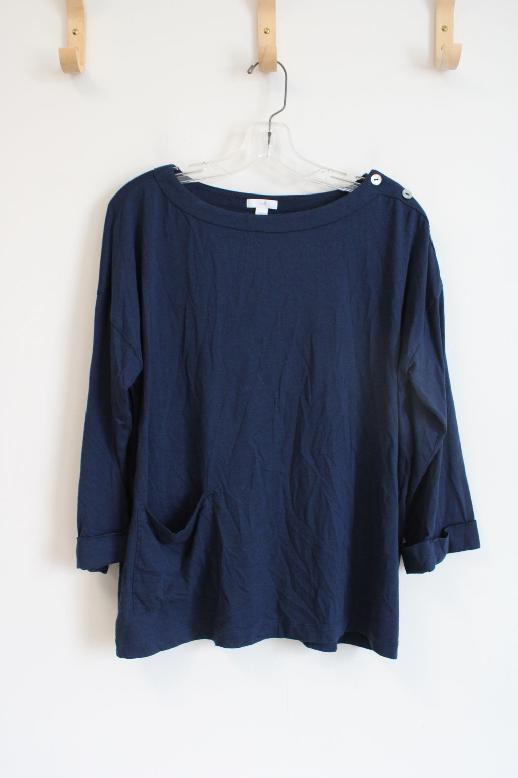 J.Jill Buttoned Shoulder Navy Top | L