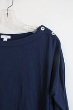 J.Jill Buttoned Shoulder Navy Top | L