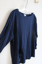 J.Jill Buttoned Shoulder Navy Top | L