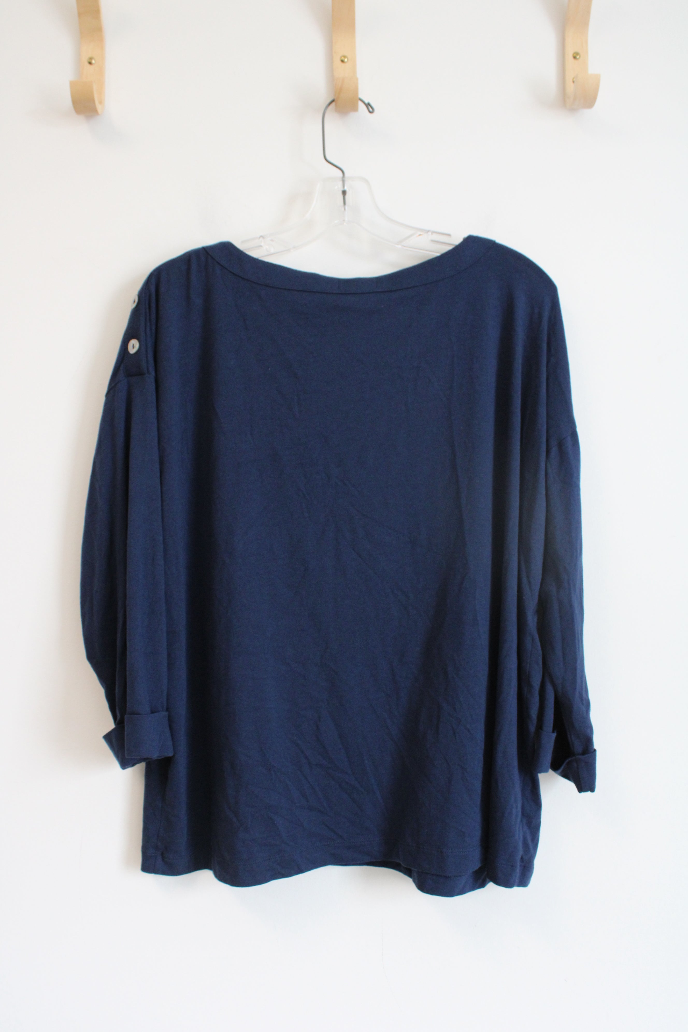 J.Jill Buttoned Shoulder Navy Top | L