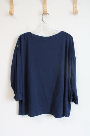 J.Jill Buttoned Shoulder Navy Top | L