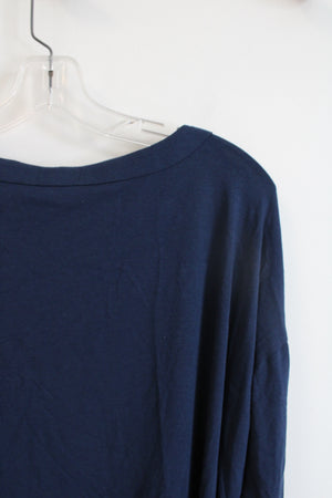 J.Jill Buttoned Shoulder Navy Top | L